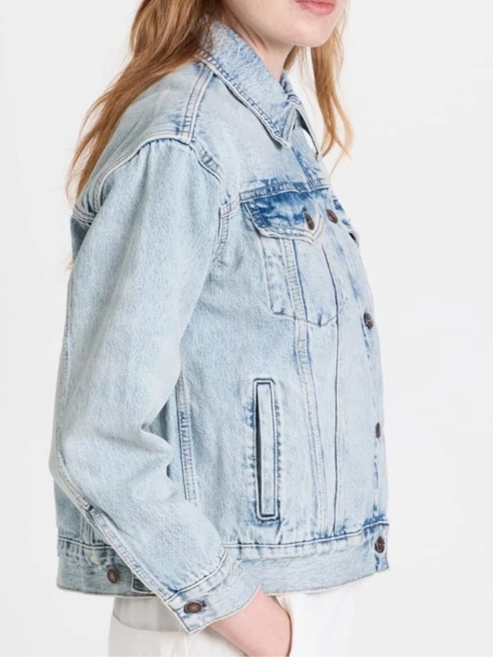 Size XS NEW Denim Trucker Jacket by Free People - We The Free Jolene Light Blue